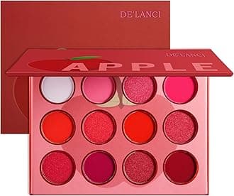 (apple) - Red Pink Eyeshadow Palette, DE'LANCI Professional Matte Shimmer High Pigmented 12 Colours Eye Shadow Makeup Pallet, Waterproof Blendable Small and Cute Eye Shadow Makeup Pallete, Vegan an...