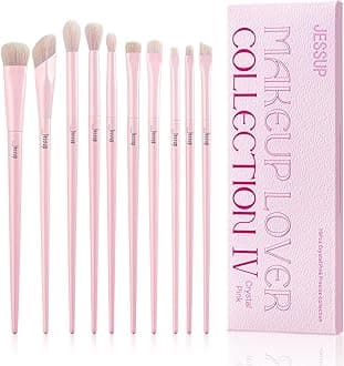 Jessup Eyeshadow Brush Set 10Pcs Pink Eye Makeup Brushes Concealer Brush Premium Synthetic Eye shadow Eyeliner Smudge Crease Blending Brush for Makeup, T496