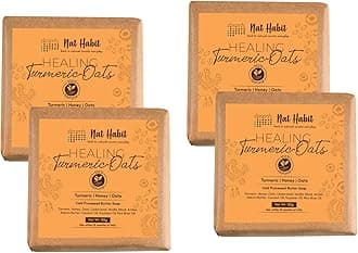 Nat Habit Healing Turmeric-Oats Bath Soap With Ayurvedic Cold Processed For Scar Reduction, Gentle Exfoliation, Tan Removal & Cleansing (125g x 4)