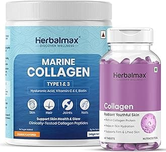 - Marine Collagen Combo Hydrolyzed Powder & Tablets with Hyaluronic Acid, Vitamin C & E, Biotin Supports Skin, Hair, Nails, Bone & Joint Health – Type I, II & III Collagen Peptides