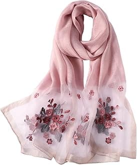 WINCESS YU Women Mulberry Silk Scarf Lightweight Embroidered Floral Shawl Wraps Beach Gauze Blanket Shawl for All Season