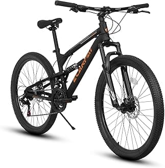 24/26/27.5 Inch Dual Full Suspension Mountain Bike, 21 Speeds Dual Disc Brake, Men Women Mountain Bike with Adjustable Saddle, Adult Trail Beach Snow Commuter City Bikes