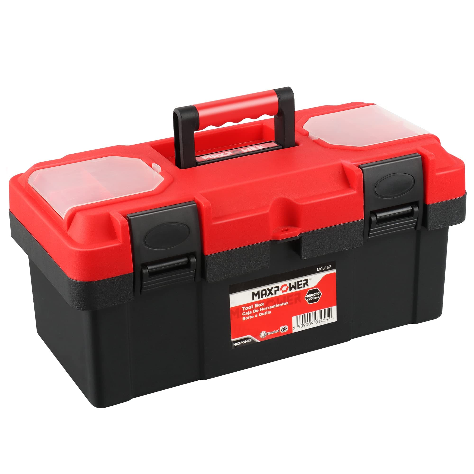 MAXPOWER 16 Inch Tool Box, Small Plastic Tool Box with Latch and Removable Tray, Lockable Tool Box for Home