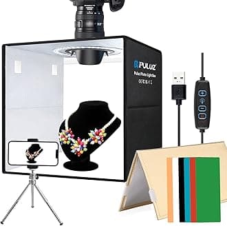 PULUZ 12''×12'' Portable Photography Light Box,Dimmable Photo Studio Light Box with 120 High CRI LED Lights & 6 PVC Backdrops & 3 Reflection Boards for Small Items Product Photography