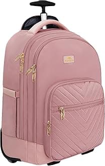 MATEIN Rolling Backpack for Women, 17 Inch Travel Laptop Backpacks with Wheels, Large Carry On Business Luggage Roller Backpack, Waterproof Trolley Suitcase Overnight College Work Computer Bag, Pink