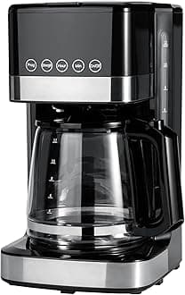 Programmable 12 Cup Drip Coffee Maker with Glass Coffee Pot (1.9 Qt), Auto Shut-off, Touch Screen, Auto Pause, Removable Filter Basket, Black & Silver