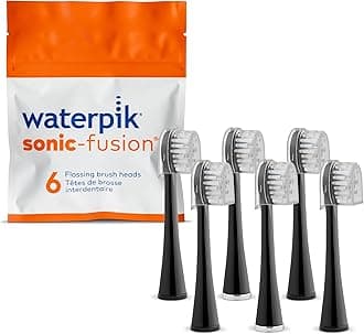 Waterpik Genuine Compact Size Replacement Brush Heads With Covers for Sonic-Fusion Flossing Toothbrush SFRB-2EB, 6 Count Black