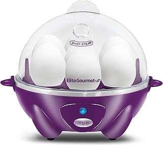 EGC700P # Quick Egg Cooker, 7 Easy Peel Hard Medium Soft Boiled Egg Poached Hunter Omelette Maker Auto Shut Off Alarm, 16 Recipe Booklet BPA Free Aubergine