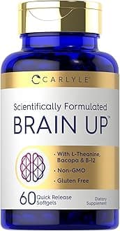 Carlyle Brain Up Supplement | 60 Softgels | with L-Theanine, Bacopa & B-12 | Non-GMO, Gluten Free