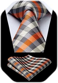 HISDERN Plaid Checkered Tie Handkerchief Woven Classic Formal Men's Necktie & Pocket Square Set