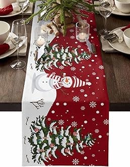Christmas Table Runner - Cotton Linen 90 Inches, Snowman Rustic Red Snowflake Bed Runner Dress Scarves, Farm Xmas Tablerunner for Dining/Holiday/Coffee Table 13" x 90"