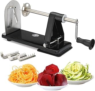 Premium Spiralizer for Vegetables with 3 Interchangeable Blades & Built-in Ribbon Blade - Professional Spiralizer with Stainless Steel Design, Strong Suction Base & Non-Slip Technology