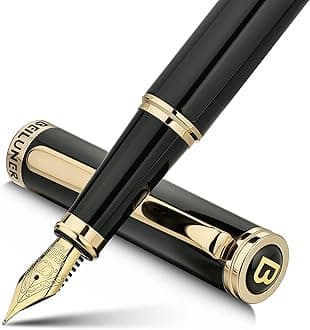 Black Fountain Pen,Stunning Luxury Pens with 24K Gold Accents, Gorgeous 24K Gilded Nib(Fine), Trustworthy Pen Gift for Men&Women -Ink Converter-Elegant, Reliable,Fancy Pen for Writing