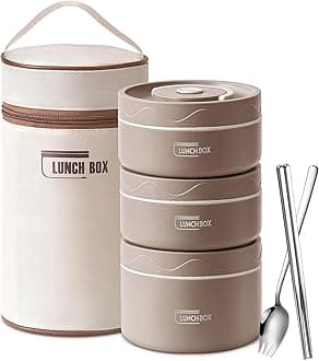 TAPITThermal Lunch Box Bento Box Set, Portable Insulated Lunch Containers with Lunch Bag, 47 Oz Stackable Leakproof Stainless Steel Food Container for Kids Teens Adults, Set of 3 Bento Lunch Boxes
