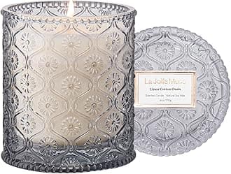 Linen Cotton Oasis Scented Candle - Cotton, Jasmine & Warm Musk | 6 oz Natural Soy Wax | 40 Hours Clean Burn | Gift-Ready for Hosts, Gatherings | Elegant Home Décor