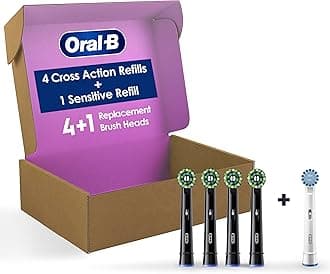 Oral-B CrossAction Electric Toothbrush Replacement Brush Heads, White, 4 Count + 1 Sensitive White