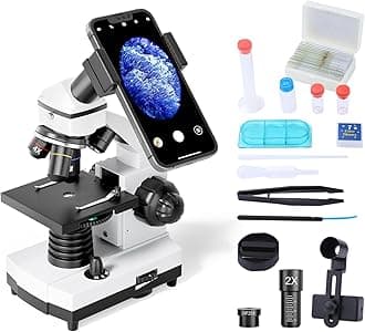 Microscope for Students and Kids, 100-2000x Magnification Powerful Biological Educational Microscopes with Operation Accessories(10p), Slides Set(15p), Phone Adapter, Wire Shutter & Backpack