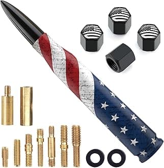 Car Truck Bullet Antenna Replacement Mast with Valve Stem Caps American Flag Style for GMC Sierra Chevy Silverado Dodge Ram 1500 2500 3500 Ford F150 F250 F350 Super Duty Raptor Accessories, Black