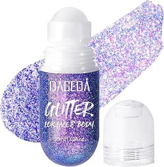 DAGEDA Body Glitter Gel, Roll-on Face Glitter for Mermaid Makeup Festival Rave Accessories, Holographic Hair Glitter Gel,Body Shimmer Halloween Makeup for Rave Party(Crazy Purple)