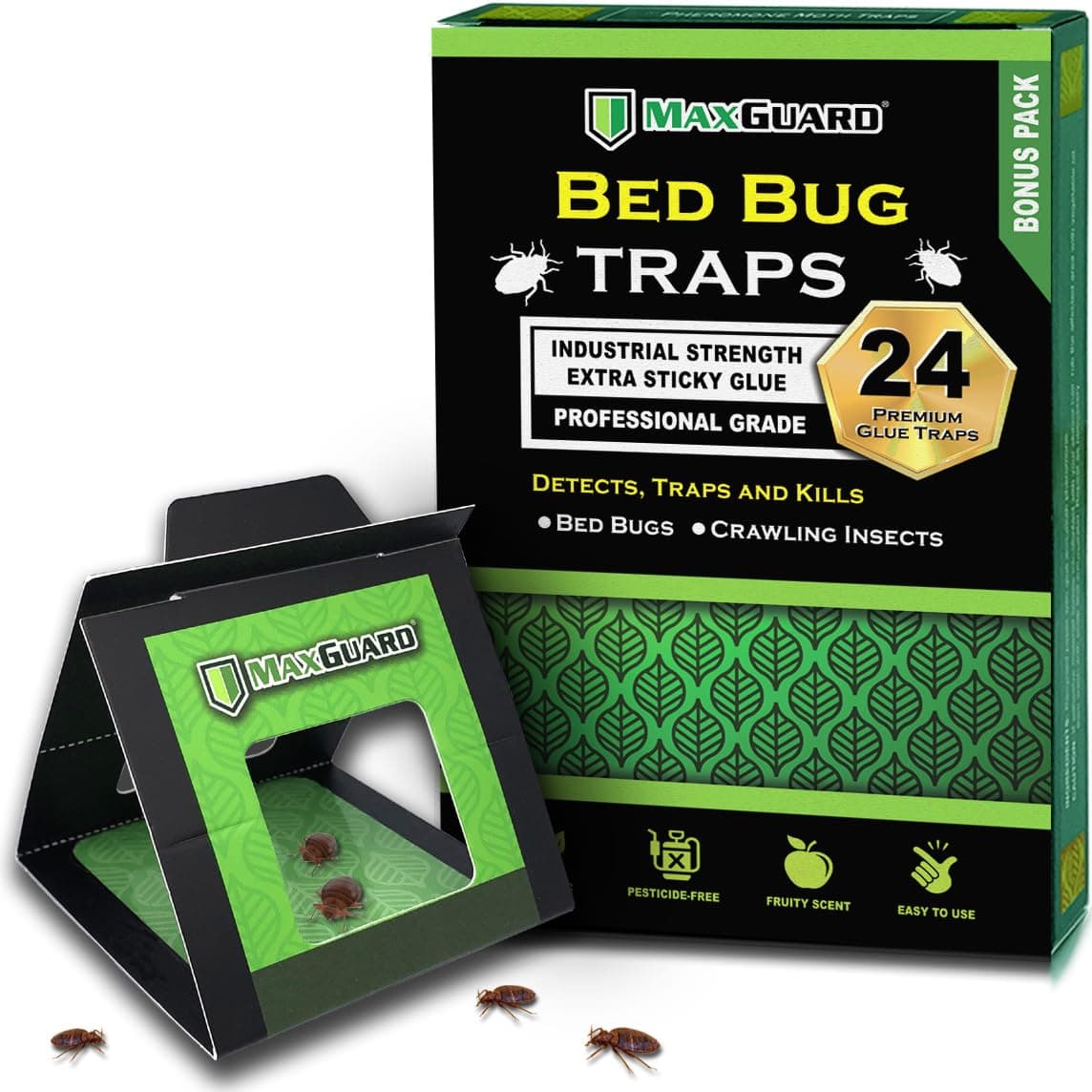 MaxGuard Bed Bug Traps (24 Traps) Non-Toxic Bed Bug Detection Trap Detects Crawling Insects Including Bed Bugs, Spiders, Cockroaches, Ants