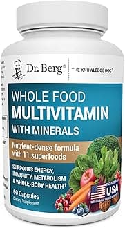 Dr. Berg Whole Food Multivitamin with Minerals - Daily Multivitamin for Men and Women - Includes Premium Whole Food Fruits and Vegetable Blend with Folate, Alpha-lipoic Acid and More - 60 Capsules