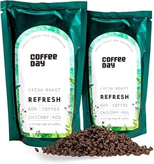 Refresh 60% Coffee 40% Chicory - 200Gm Each (Pack Of 2) | Medium To Dark Roast | South Indian Filter Coffee | Fresh From Chikmagalur Factory - Bag
