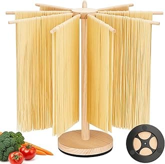 Rotary Pasta Drying Rack, Large Wood Pasta Rack for Homemade Fresh Noodle, Collapsible Noodle Dryer Rack for Spaghetti, Fettuccine, Spaghetti Bolognese