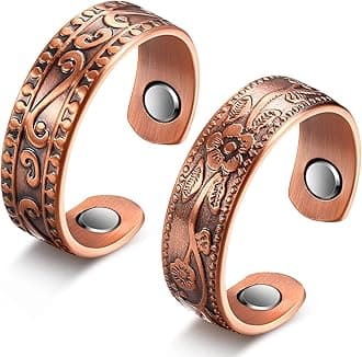 MTLEE 2 Pcs Magnetic Copper Rings for Women and Men - Adjustable Vintage Thumb Ring Jewelry for Fingers Pain Relief (Bronze)