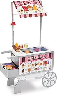 – Melissa & Doug Snacks & Sweets Food Cart – 40+ Piece Reversible Pretend Play Set with Rolling Cart, Menu, Play Food & Accessories – Kids Role Play Toy for Ages 3+ | MD9350
