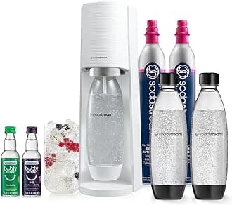 Terra Sparkling Water Maker | VALUE BUNDLE | CQC CO2 system | Includes 2x CO2 Cylinders, 3x 32 Fl Oz Dishwasher Safe Bottles, 2x Bubly Flavor Drops | Combine with Pepsi Flavors | White