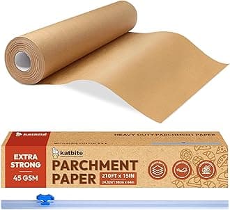 Unbleached Parchment Paper for Baking, 15 in x 210 ft, 260 Sq.Ft, Heavy Duty Baking Paper with Slide Cutter, Non-stick Brown Parchment Paper Roll for Cooking, Air Fryer, Steaming, Baking Bread