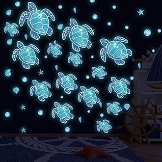 Glow in The Dark Sea Turtle Wall Decals,Under The Sea Turtle Bathroom Wall Stickers Ocean Wall Decor for Kids Baby Nursery Living Room Beach Room Decor