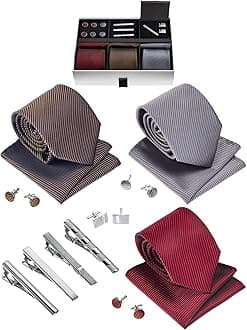 Premium Menâ€™s Gift Tie Set Silky Necktie Pocket Squares Tie Clips Cufflinks For Men, Multicolored, Optimal Size