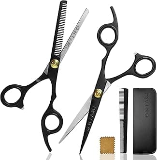 Ontaki Hair Cutting & Thinning Japanese Steel Shears Kit - 7-Inch, Black - Professional Hair Shears - Stainless Steel Thinning Scissors - Barber Scissors Kit with Comb & Pouch