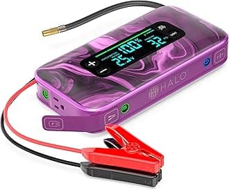 - HALO Bolt Ultimate 3 Portable Car Battery Jump Starter | 130 PSI Air Compressor, 55.5Wh USB Power Bank, Large Display, Emergency Floodlight & Charger, Jumps Cars SUVs & Trucks, Inflates Tires — Purple