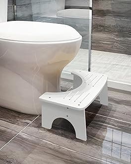Bamboo Toilet Stool, 7" Toilet Stool Squat Adults Kids, Portable Simple Curve Squat Toilet Potty Stool, Non-Slip Poop Stool for Bathroom, Improve Squatting Posture and Comfort (White)