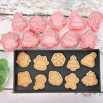 10 Piece Mini Christmas Cookie Cutters, 3d Raised Design Cookie Stamps, Mini Gingerbread, Snowflake, Snowman, Candy Baking Molds, Christmas Ornament Cookie Cutter Set