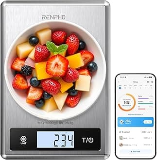 Smart Food Scale, Digital Kitchen Scale for Food Ounces and Grams, Coffee Weight Scale with Nutritional Calculator APP for Keto, Macro, Calorie, Weight Loss, Precise Graduation, Stainless Steel