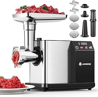 Meat Grinder Electric 3000W Max with Touch Color Screen, Auto-Reverse & Built-in Storage - 3 Speed Settings,Grinding, Sausage & Kibbe Making for Home Use, Stainless Steel