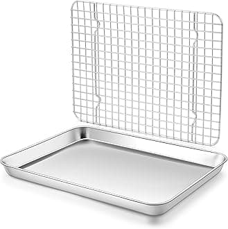 Baking Sheet with Wire Rack Set (1 Pan+1 Rack), Homikit 12" x 10" Stainless Steel Quarter Sheet Pan with Grid Cooling Rack for Toaster Oven Roasting, Metal Bacon Cookie Trays Nonstick Jelly Roll Pan