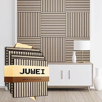 AKK-Star Wood Slat Acoustic Panels (4 Pack / 23.6"x23.6" / Covers 15.5 Sq. Ft.) – 3D Textured Wall Panels for Noise Reduction & Modern Decor, Soundproof Panels for Living Room (13# Classic Oak)