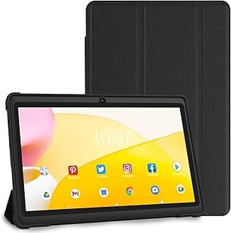 7 Inch Tablet with Case, Quad Core Android Tablets, 4GB RAM 32GB ROM 512GB Expand, 1024x600 IPS HD Display, 3500mAh,Dual Camera, USB C Tablet PC (Black)