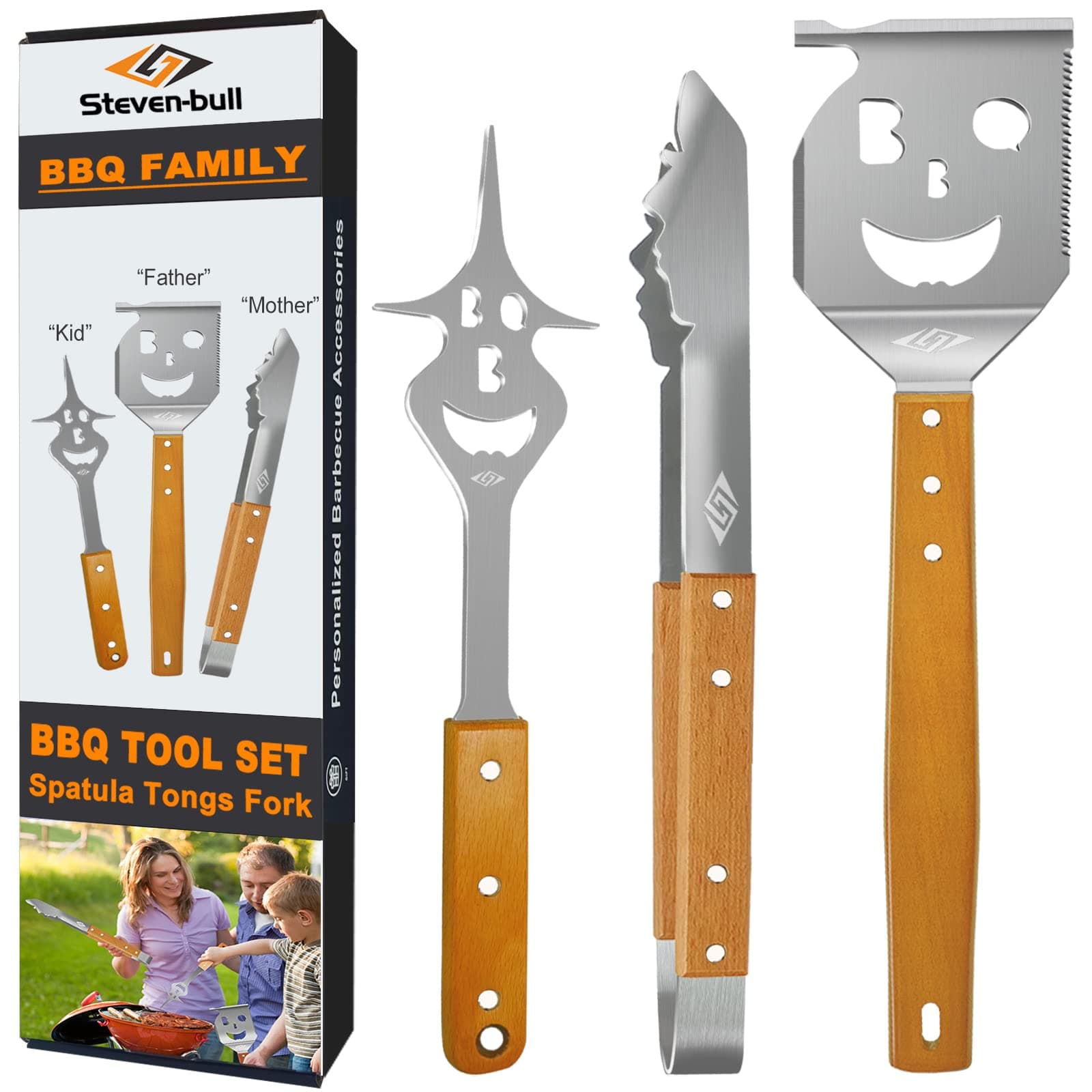 – BBQ Tools Set with Grill Spatula, Tongs, Fork - Barbecue Utensils Kit - Surprise Gifts for Men