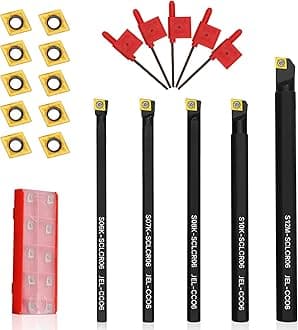 S06K/S07K/S08K/S10K/S12M-SCLCR06 Indexable Lathe Turning Tool 15Pcs Kit, 5Pcs Metal Lathe Tools Holder Set, with 10Pcs CCM21.51/CCMT060204 Carbide Inserts Turning Inserts Carbide Turning Tool