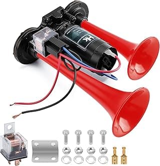 HK 12V 150db Train Horn for Truck, Super Loud Air Horn for Truck, Dual Trumpet Air Horns with Compressor for Any 12V Vehicles Trucks Motorcycle Pickup Trains Cars Boats