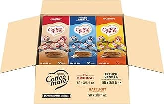 - Nestle Coffee mate Creamer Singles Variety Pack, Original, French Vanilla, Hazelnut, Non Dairy, No Refrigeration, 150 Count (Pack of 3)