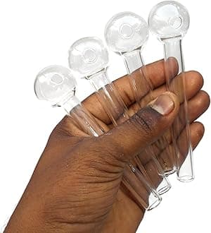 D.R.M. Creations 4 Inch Glass Oil Burner Pipe Clear Transparent, Pack of 4