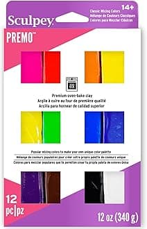 Premo: Multipack - Classic Mixing Colors - 12 Shades, 1oz Bars, Sampler Pack, Non-Toxic, Sculpt-Model Projects, Adult Arts-Crafts Supplies