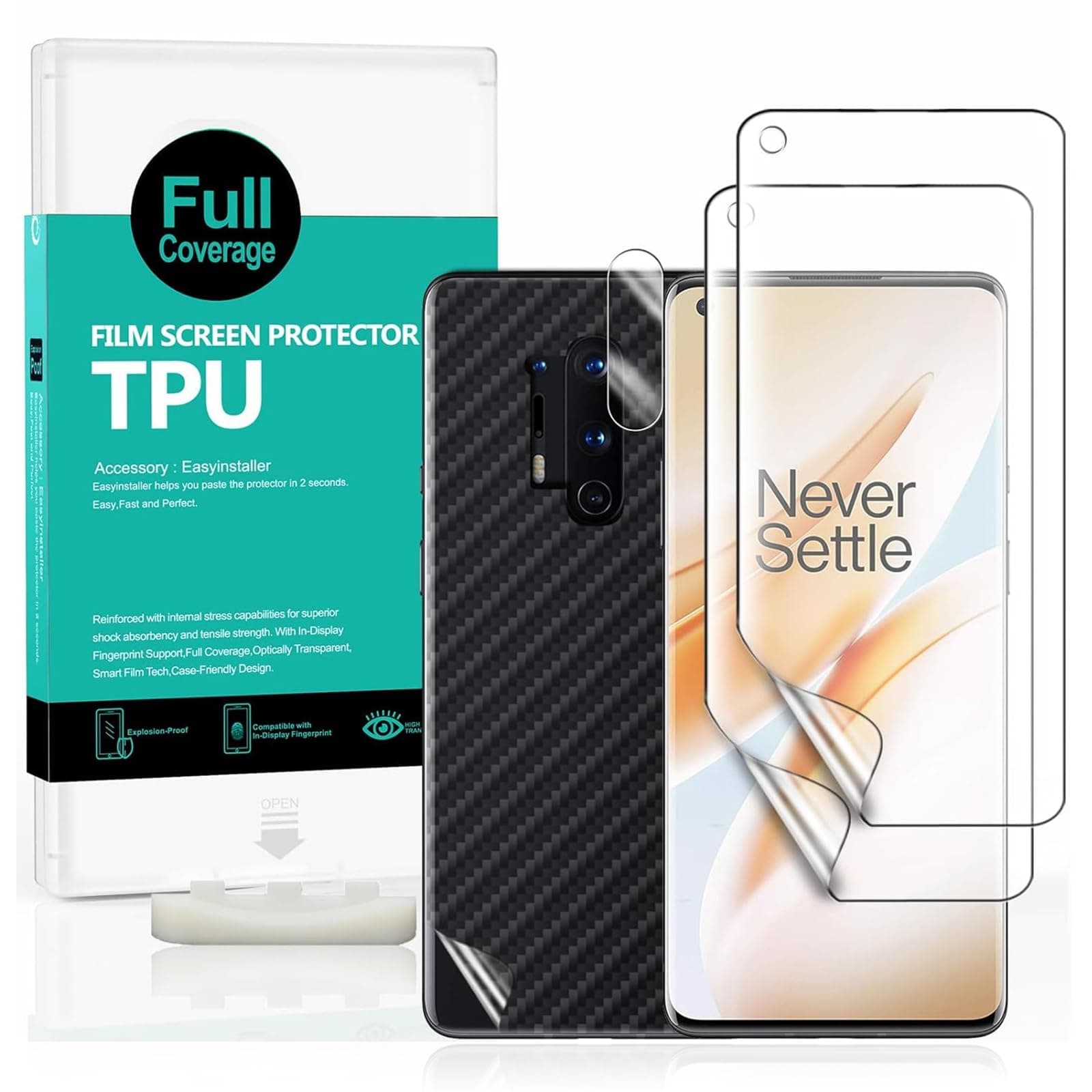 2 Pcs Screen Protector For OnePlus 8 Pro,Flexible TPU Film,With 1Pc Camera Lens Protector,1Pc Back Film,Bubble Free,Easy To Install