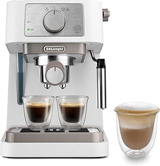 De'Longhi Stilosa EC260.W Manual Coffee Machine, 15 Bar Pressure, Cappuccino System, Automatic Shut-Off, Compatible with ESE Pads, 2 Tier Containers, Capacity 1 Litre, White